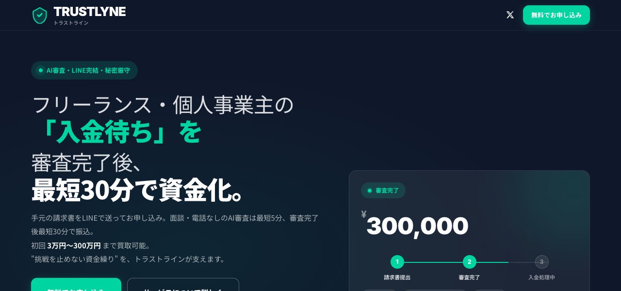TRUSTLYNEの公式サイト上部